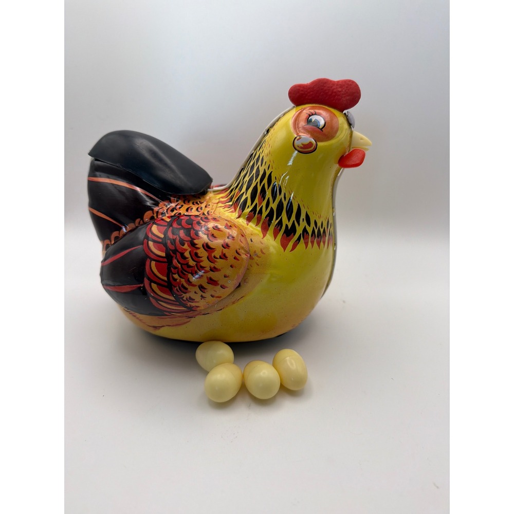 Vintage Tin Hen Laying Eggs Battery Operated Toy with Box and 4 Eggs - Picture 2 of 8
